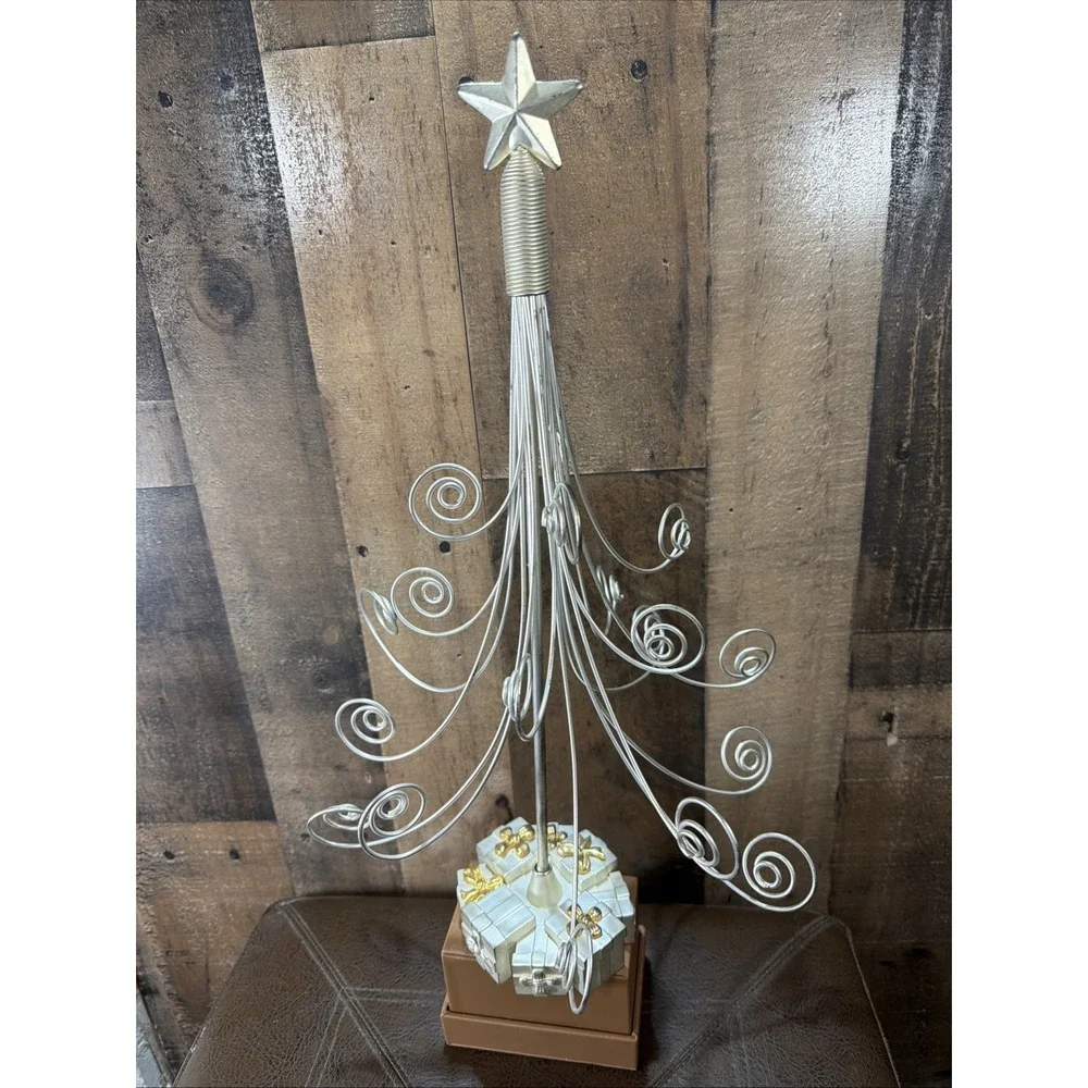Godinger Silver Art Co Tabletop Wire Christmas Tree Ornament Display Stand Vtg